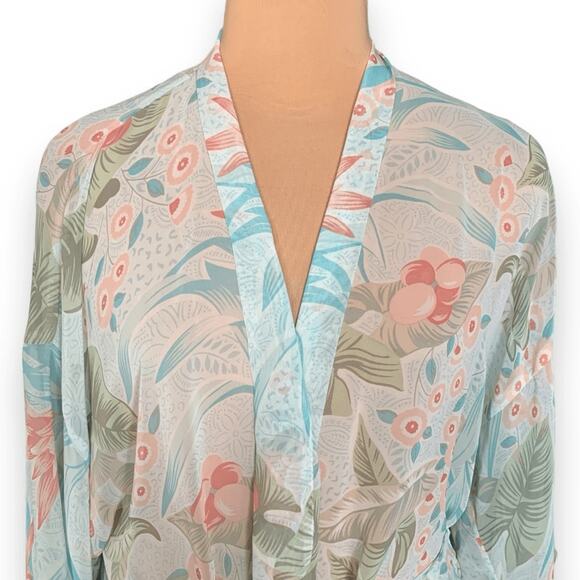 Vintage Y2K Fantasies By Morgan Taylor Sheer Floral Kimono Robe Pastel Green OS - Picture 1 of 10